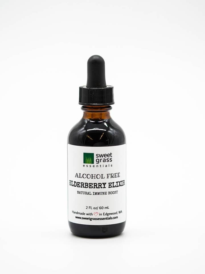 Alcohol-free Elderberry Elixir for wholesale by Sweet Grass Essentials