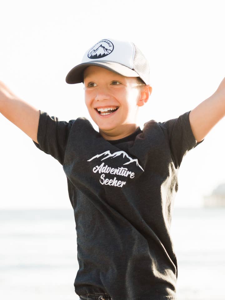 Charcoal with White Adventure Seeker Boy's Shirt for wholesale by Outdoorable Apparel