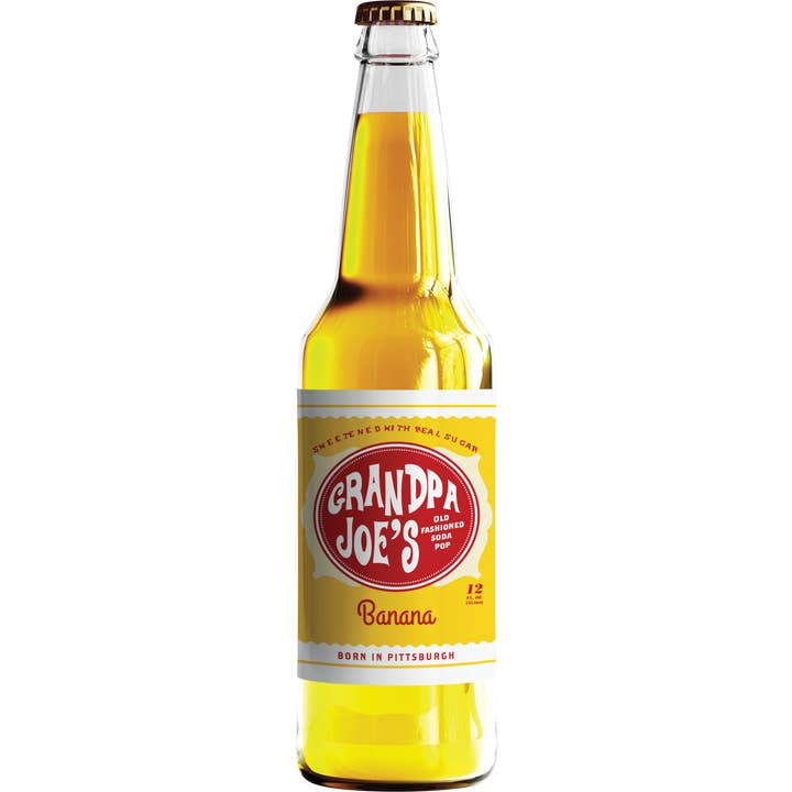 Grandpa Joe's Banana Soda, 12oz Glass Bottle 12ct for wholesale by Grandpa Joe's Candy Shop