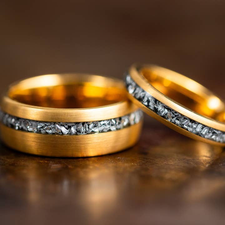 AxBands - Vente Alliances/bagues de mariage - Bague météorite en or 18 carats pour hommes ou femmes, bague de mariage en or