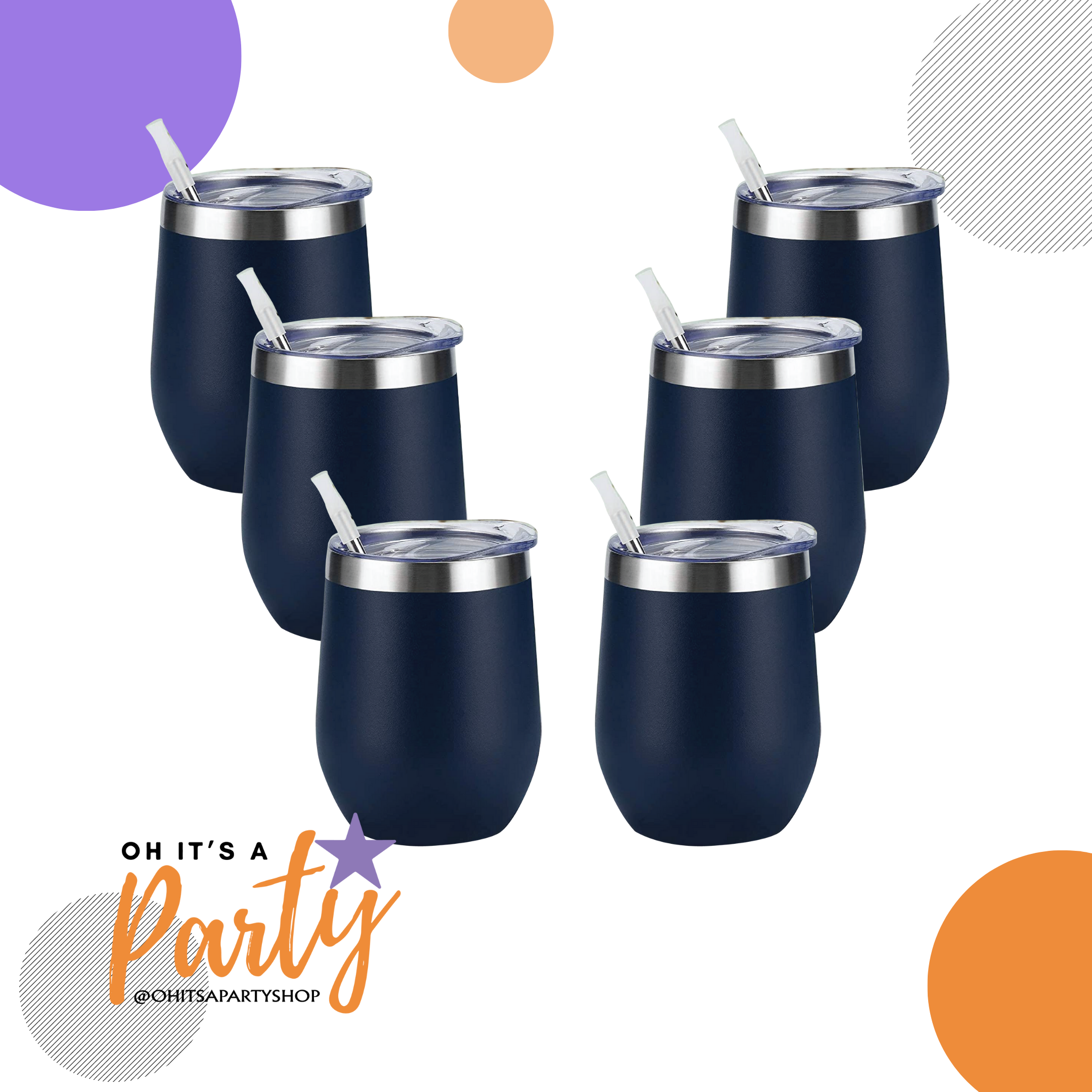 Oh It's A Party - Wholesale Insulated Mug/Tumbler - 12Oz  Wine Tumbler Custom Logo Etched, Stainless Steel Navy4