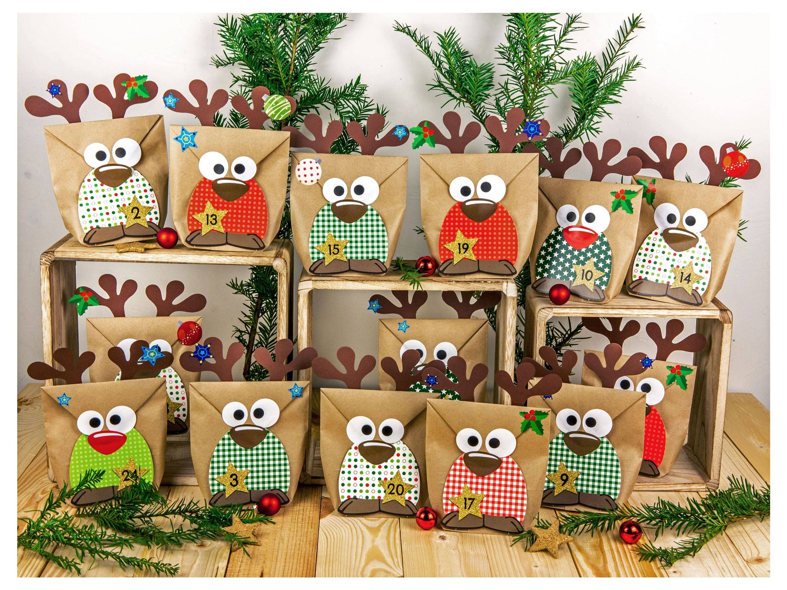 Papierdrachen – Großhandel Adventskalender – Adv Rentiere - mit roten Bäuchen1