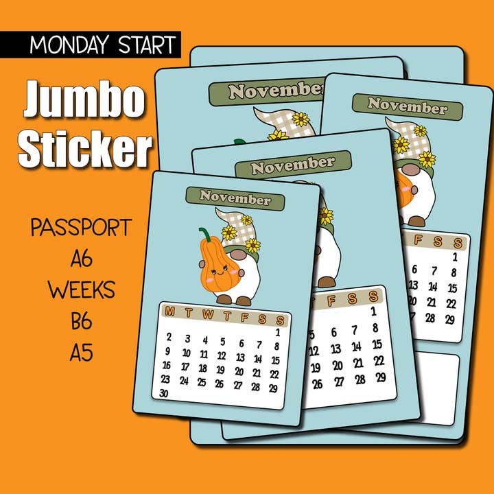 2026 November Kalender Jumbo Aufkleber - Wochenbeginn Montag für den Großhandel von Shine Sticker Studio