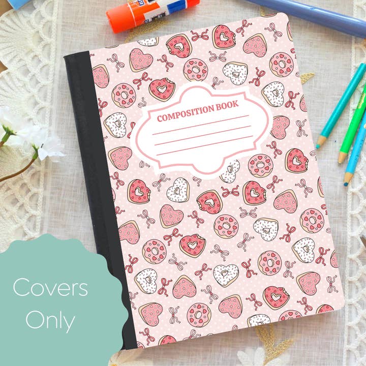 Donuts & Bows-Composition Notebook Cover for wholesale by Oily Graphic Creations
