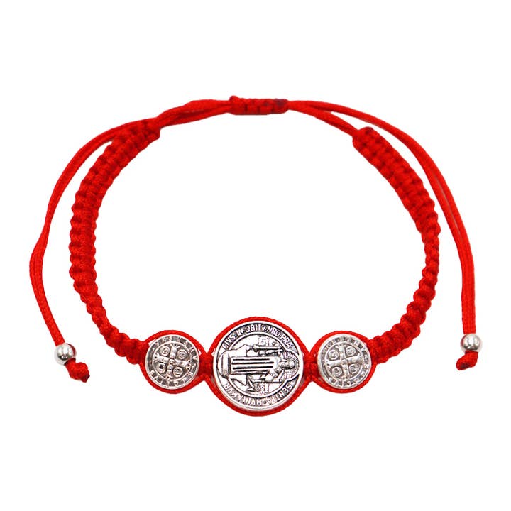 Cap Zone - Wholesale Woven/Braided Bracelet - Jesus Engraved Metal Coin Red Braided Bracelet