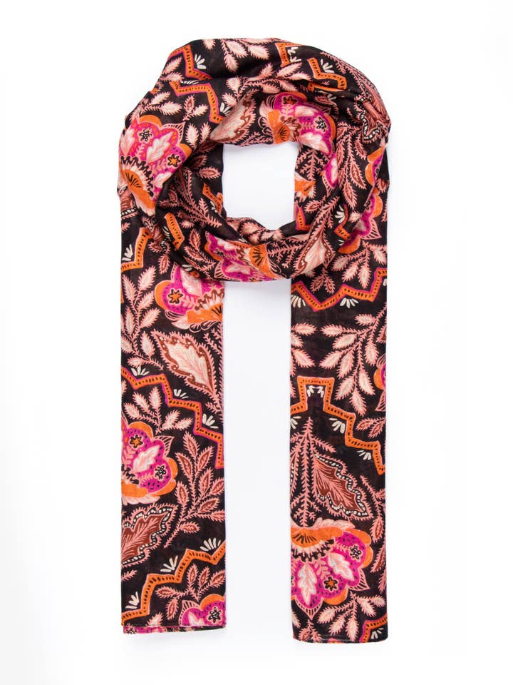 Fern Lightweight Scarf - Orange, Floral Mosaic for wholesale by Sarta Accessories