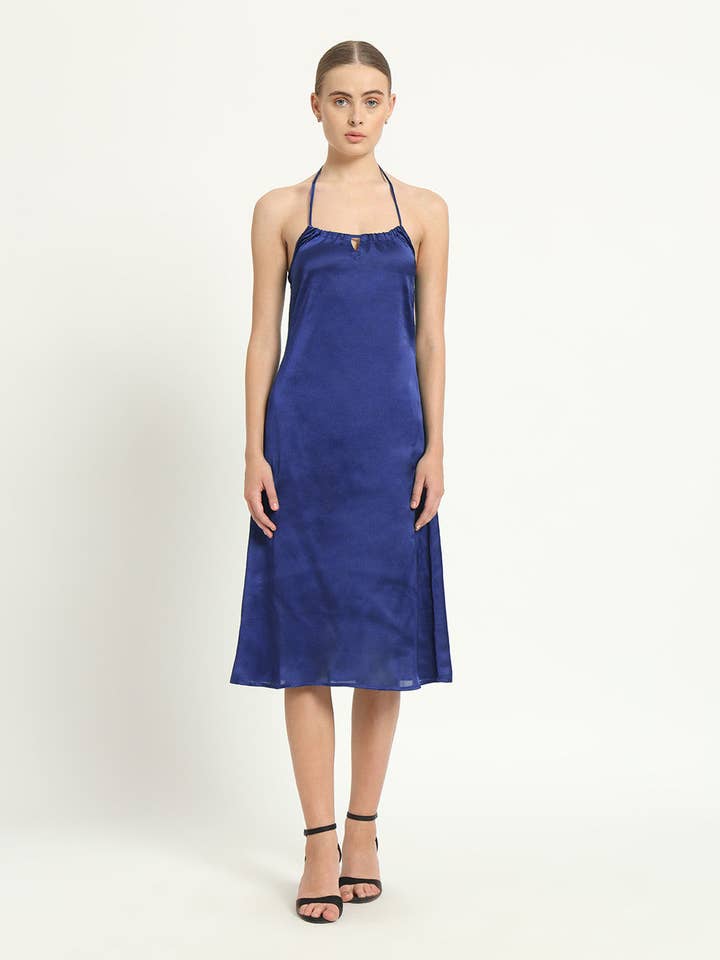 Satin Halter Neck Lapis Purple Dress for wholesale by Thevasa
