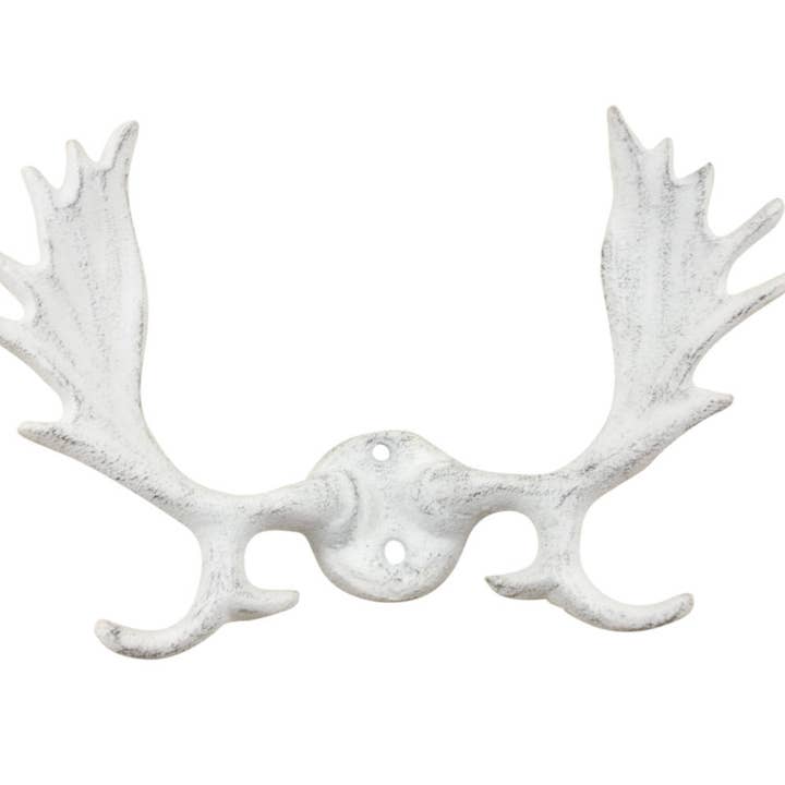Whitewashed Cast Iron Moose Antlers Decorative Metal Wall Ho for wholesale by Hampton Ironworks