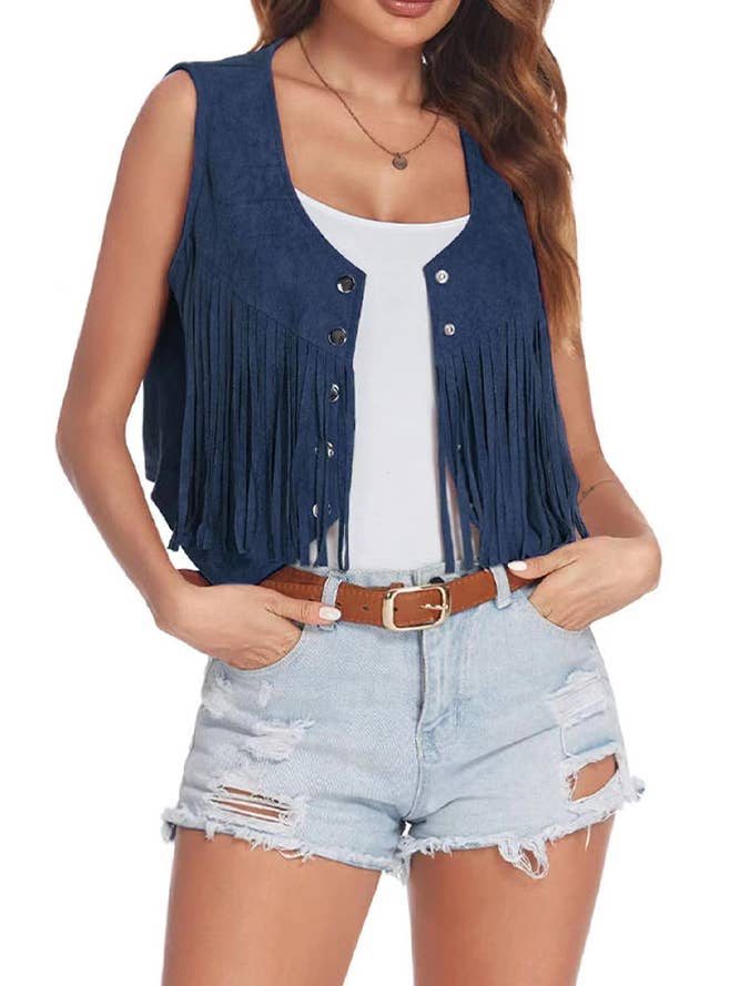 UNISHE - Wholesale Outerwear Vest - Women's - Summer Tops Plain Suede Snap Button Tassel Vest ZK1037