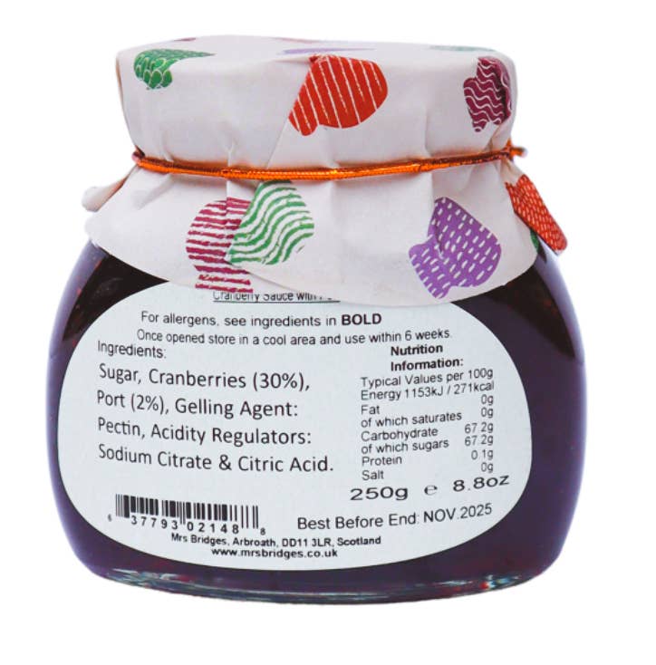 Mrs Bridges - Wholesale Sauce - Cranberry Sauce with Port1
