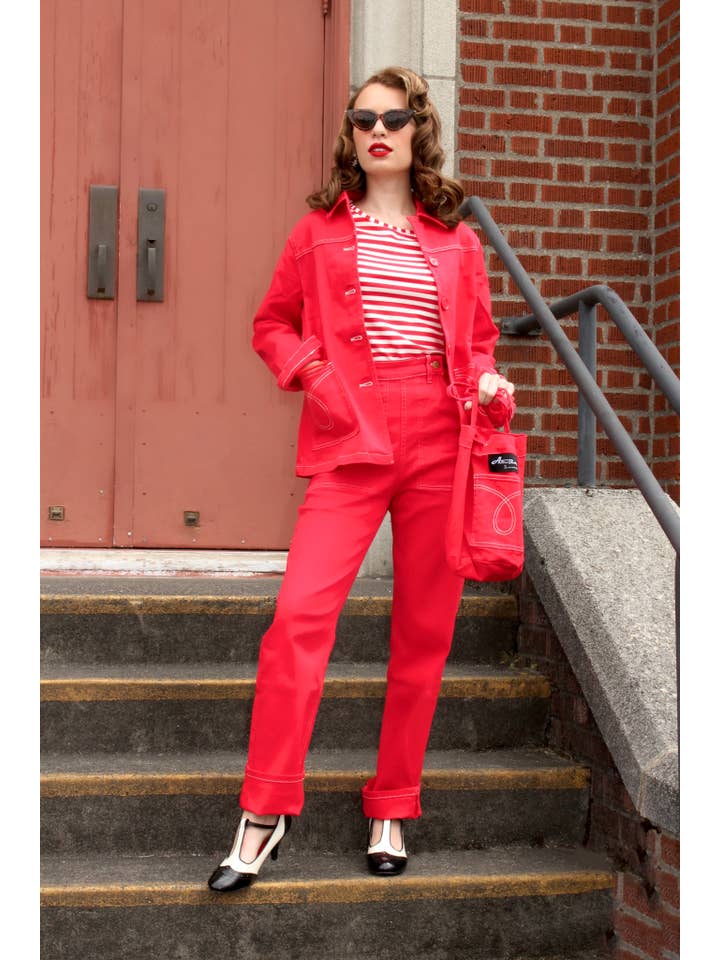 Astro Bettie - Wholesale Denim Jacket - Women's - Midge Button Down Jean Jacket - Red3