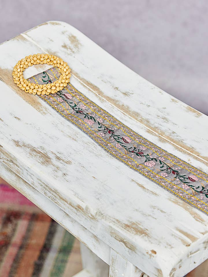 Beaded Round Buckle Embroidered Floral Belt for wholesale by Pol Clothing