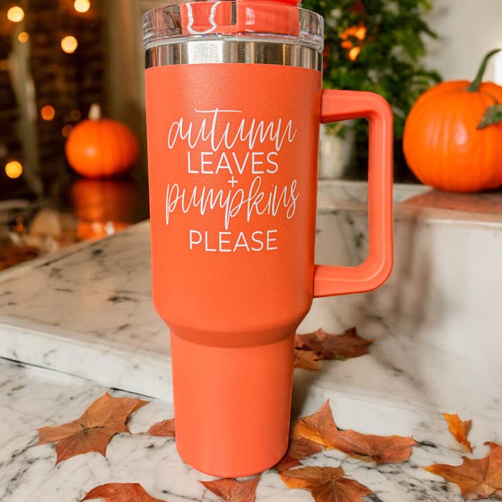Gia Roma - Wholesale Insulated Mug/Tumbler - Fall 40oz Tumblers with Lid & Straw, Autumn Drinkware Mugs41