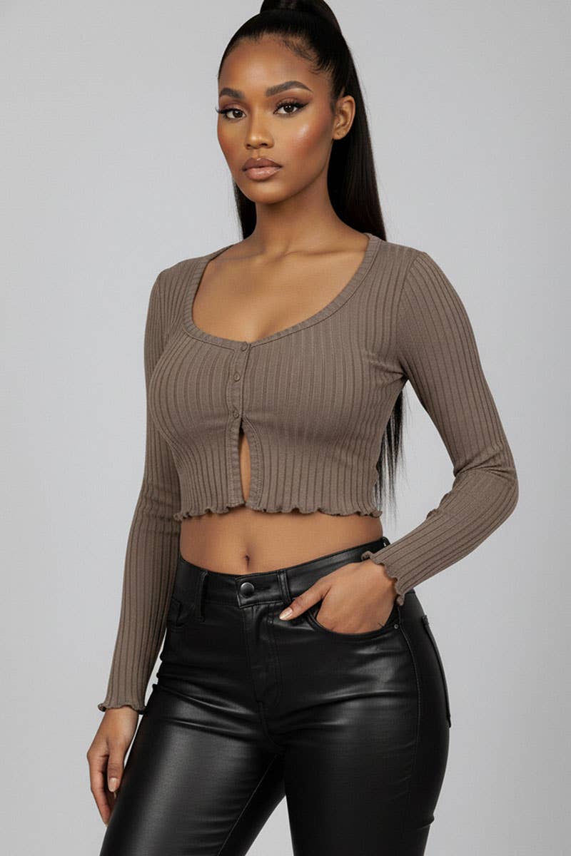 CAPELLA APPAREL - Wholesale Knit Top - Women's - Ribbed Button Front Split Long Sleeve Top21