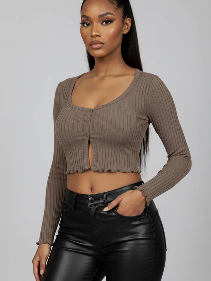 CAPELLA APPAREL - Wholesale Knit Top - Women's - Ribbed Button Front Split Long Sleeve Top21