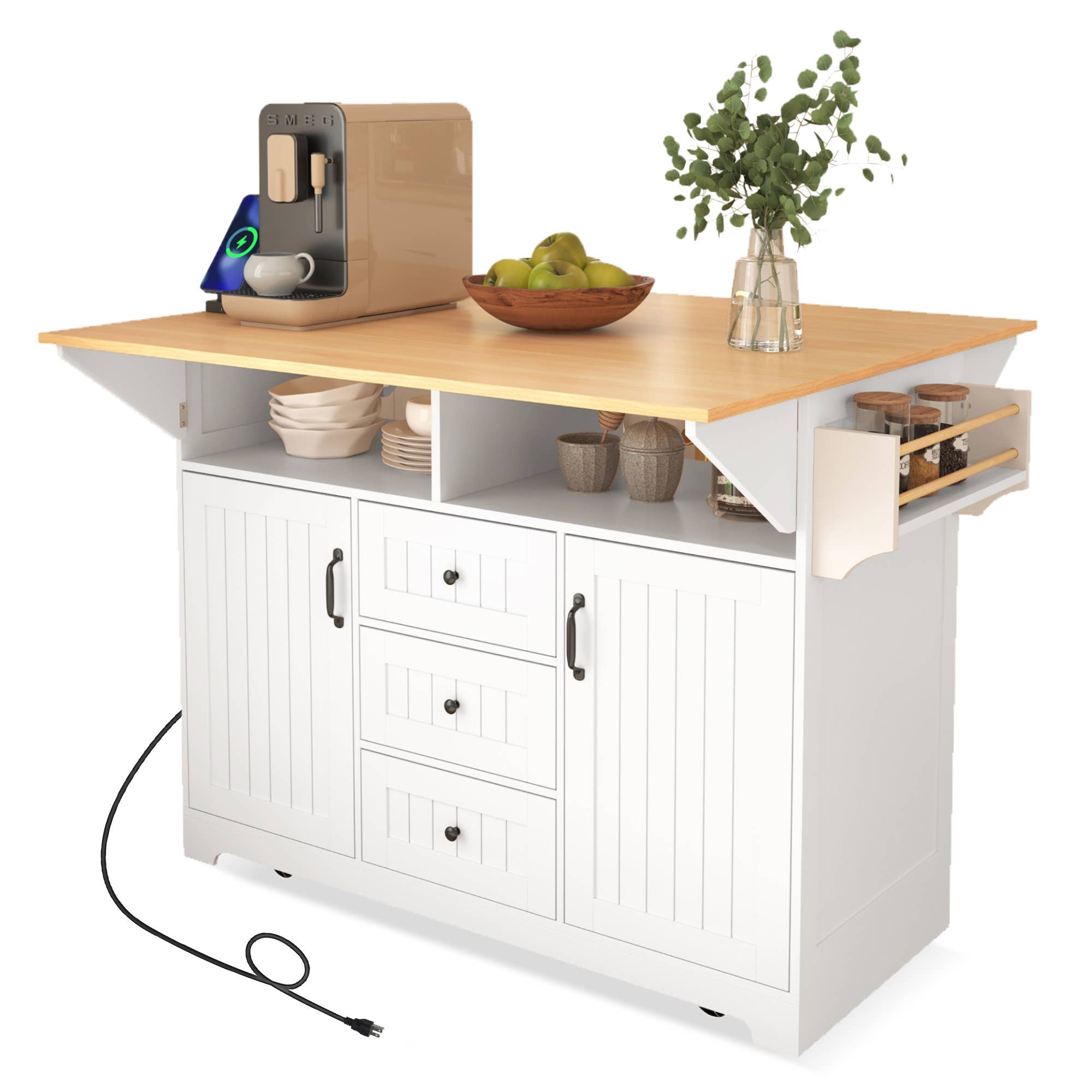 HOMYCASA DESIGN INC - Vente Rangements/organisateurs de cuisine - Îlot de cuisine avec rangement et plan de travail rabattable13