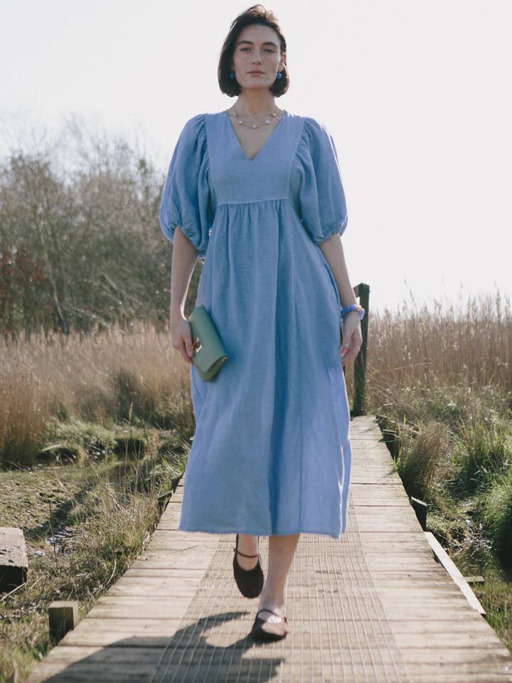 Livie Puff Sleeve Linen Dress for wholesale by Tilley & Grace