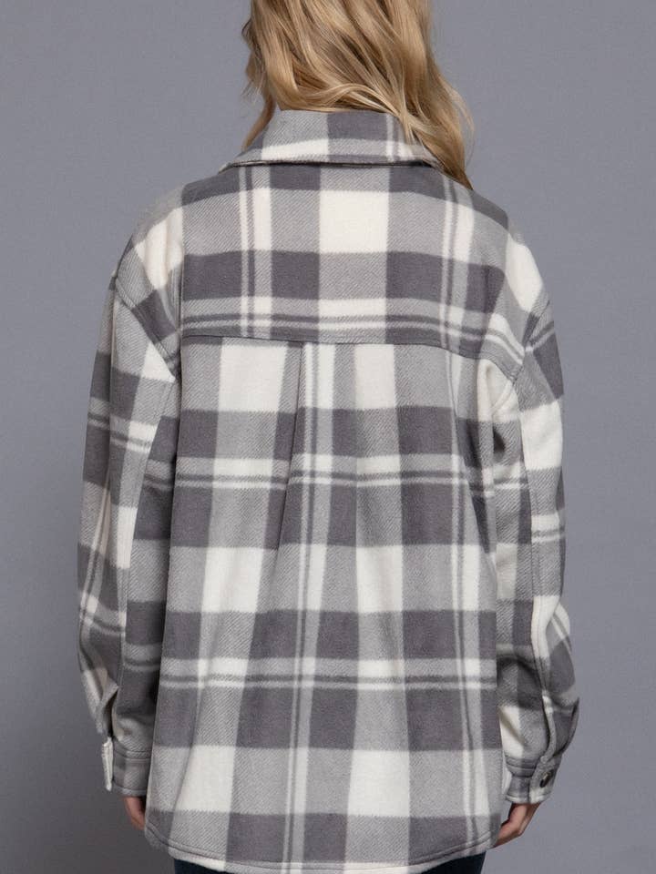 42POPS - Wholesale Shirt Jacket/Shacket - Women's - ,,,,,._ 0711 Long Sleeve Check Printed Fleece Shacket SI-282743