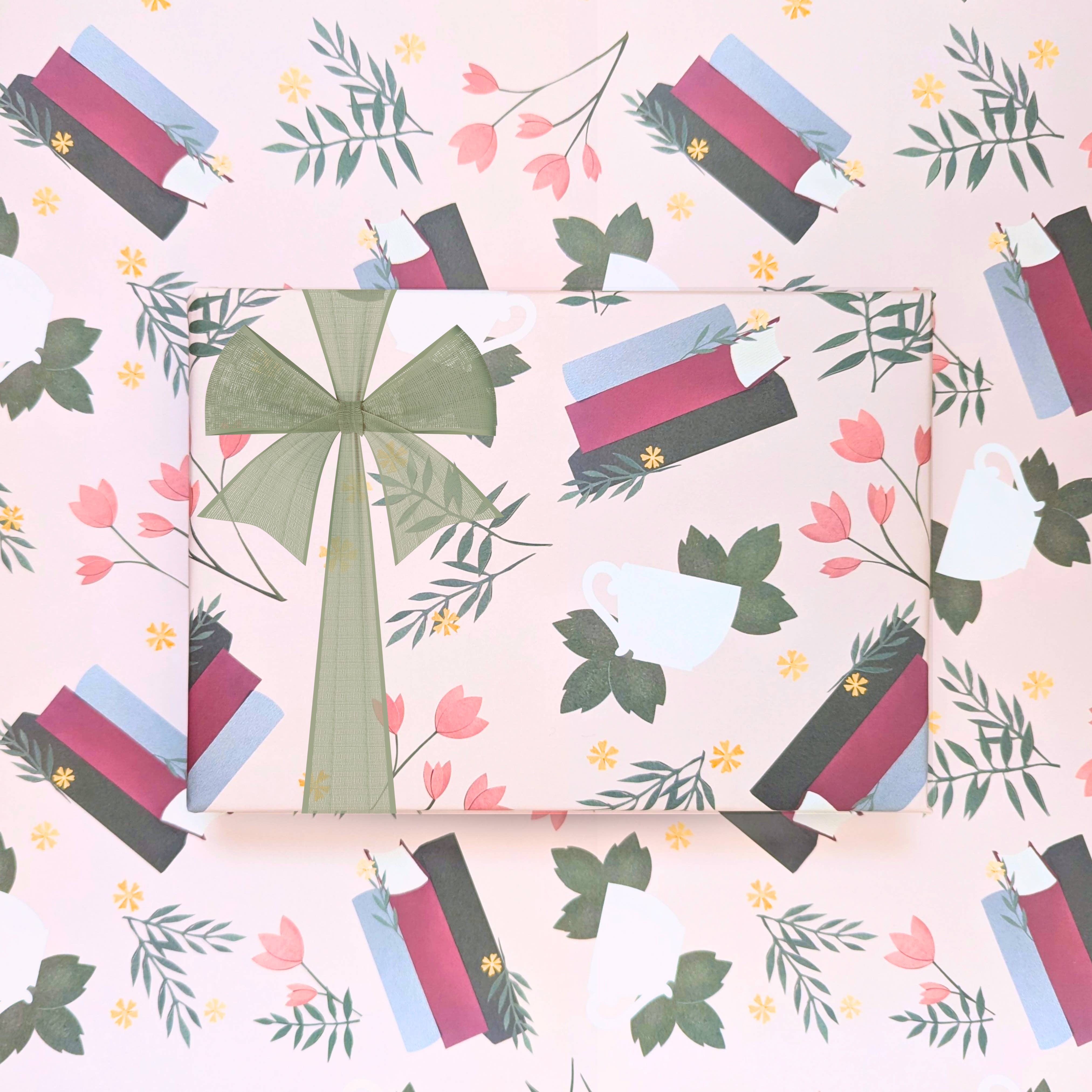 Paper Moth Studio - Wholesale Flat Wrap - Literary Garden Gift Wrap (Blush)