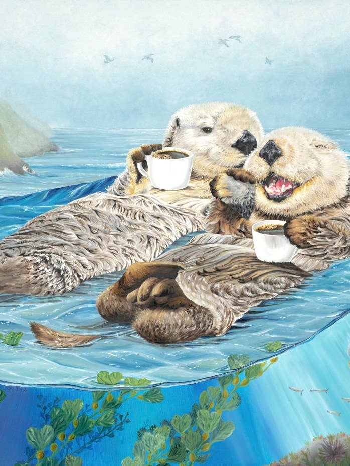 Otter in Love Coffee coastal signed archival art Print for wholesale by Holly Simental