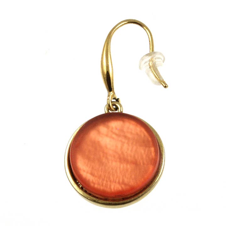 Drop Earrings - Encased Shell Circle, Five Colors for wholesale by Origin Jewelry