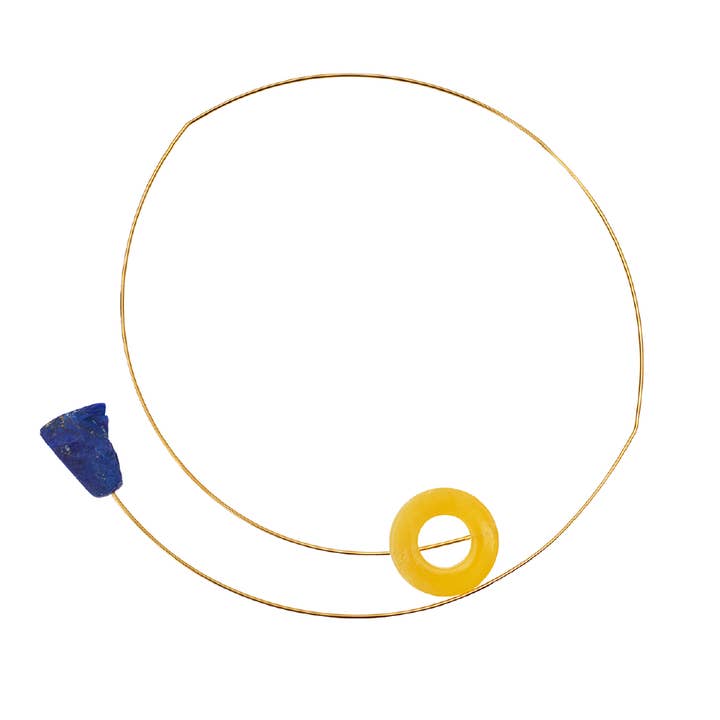 Colar Assimétrico com Lápis Lazuli e Ágata Amarela por atacado de Melissa McArthur - Jewellery Made in London
