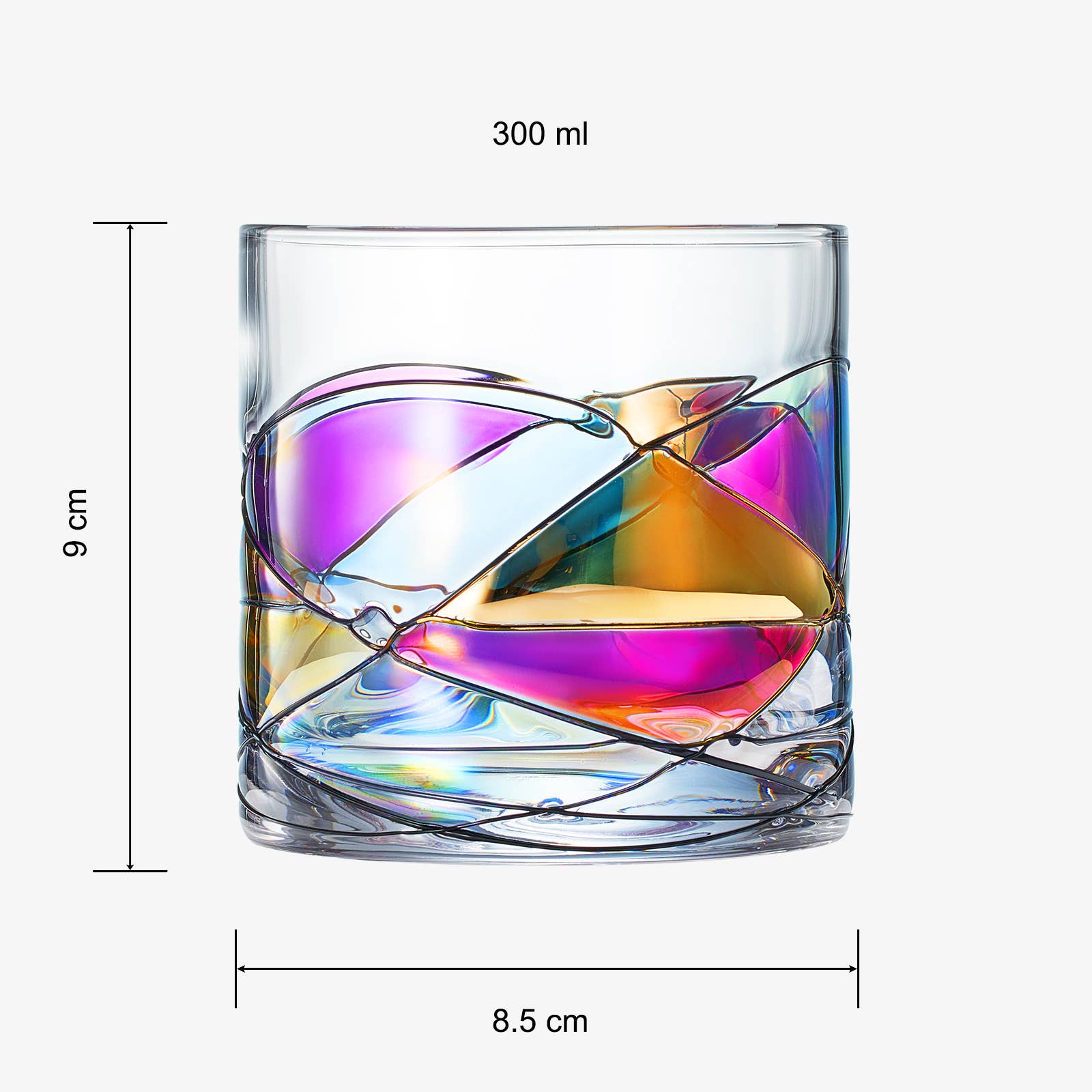 The Wine Savant /  Khen Glassware - Wholesale Cocktail/Liquor Glass - Artisanal Hand Painted Whiskey Glasses Set of 2 - 9.6 OZ4