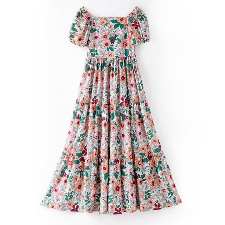 Women Adult Fall Pink Green Floral Maxi Dress for wholesale by Auraquise