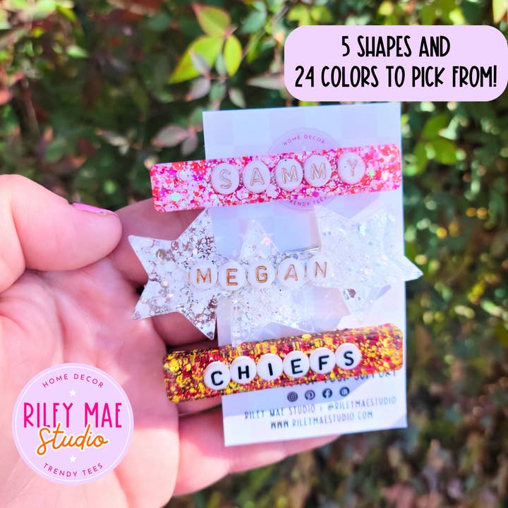 Custom Glitter Hair Clips, Kids Barrette, Bachelorette Gift for wholesale by Riley Mae Studio