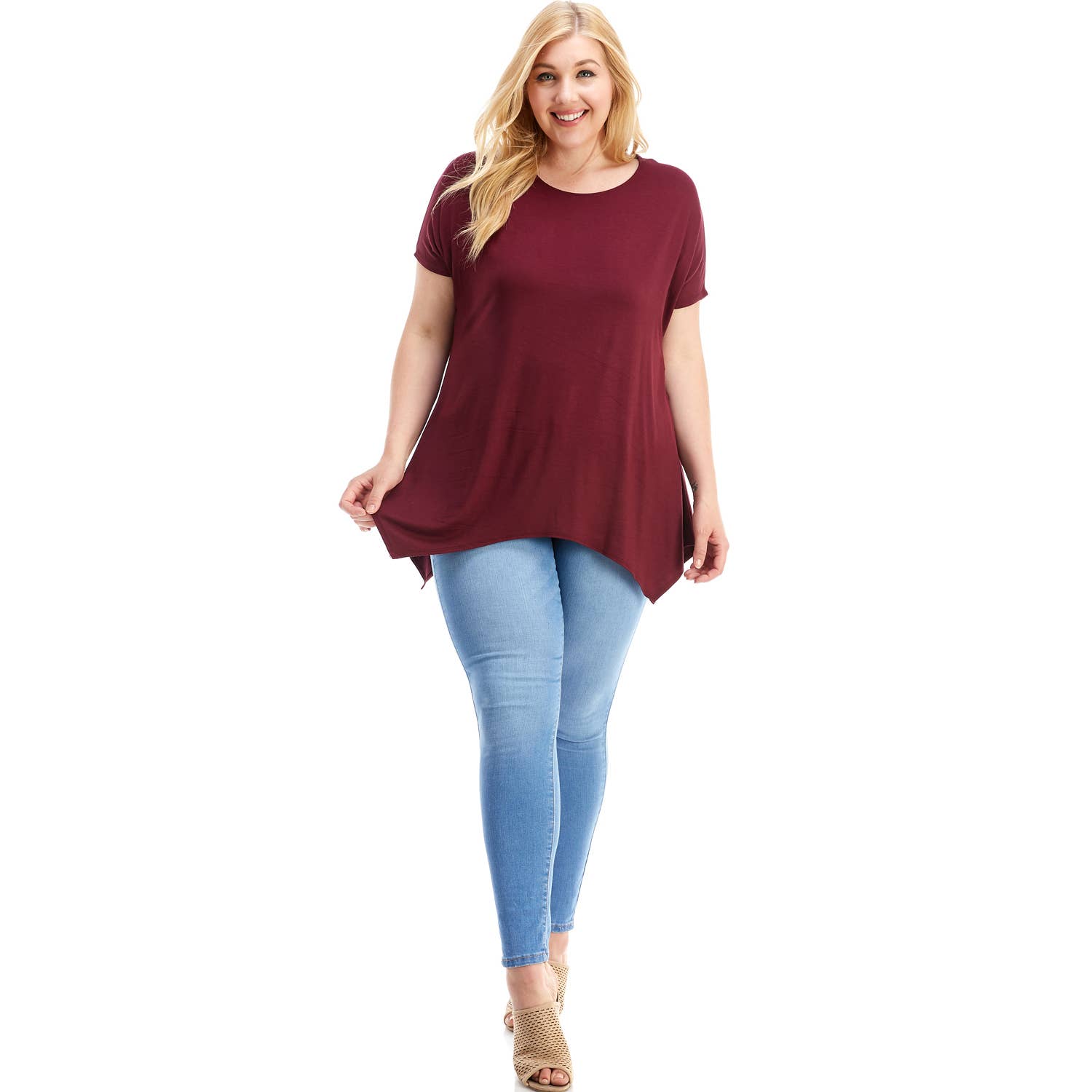 Azules Clothing - Wholesale Tunic - Women's - ATP-2307RSX Plus Size Asymmetric Short Sleeve Tunic67