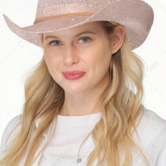 MiMi Wholesale - Wholesale Cowboy Hat - Women's - CBC03 C.C Brand Sequin detailing Cowboy hat with suede trim