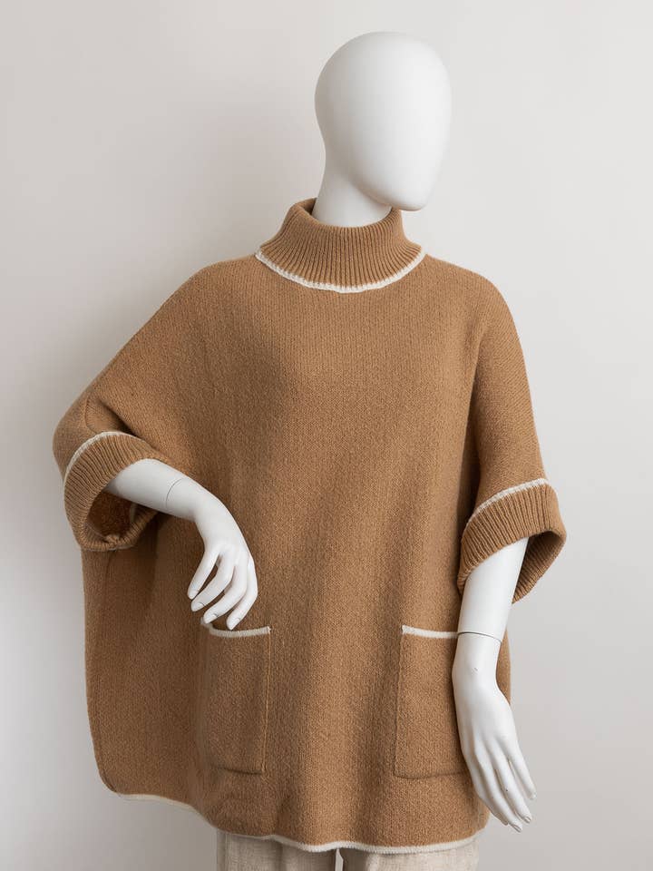 ๐ข Cozy Turtle Neck Poncho With Arm Holes for wholesale by Leto Accessories