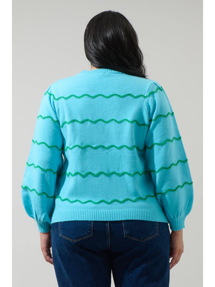 Sugarlips - Wholesale Knit Sweater - Women's - Maeverly Wavy Stripe Balloon Sleeve Sweater Curve4