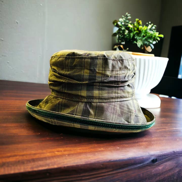 Peak & Brim Hats - Wholesale Bucket Hat - Women's - Bonnie Waterproof Wax Rain Hat, Green Tartan & Velvet Trim5