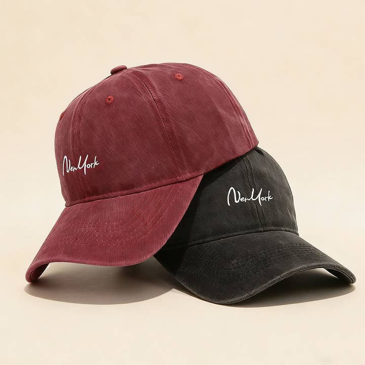 RETRO WASHED TEXTURED LETTER BASEBALL CAP_CWAH05121 for wholesale by DOUBLJU