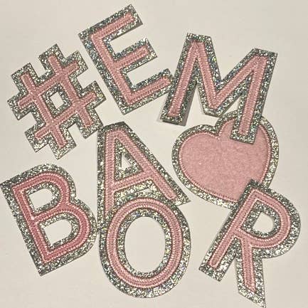 Pink with Silver Glitter Iron On Letter Patch for wholesale by Dilworth Road