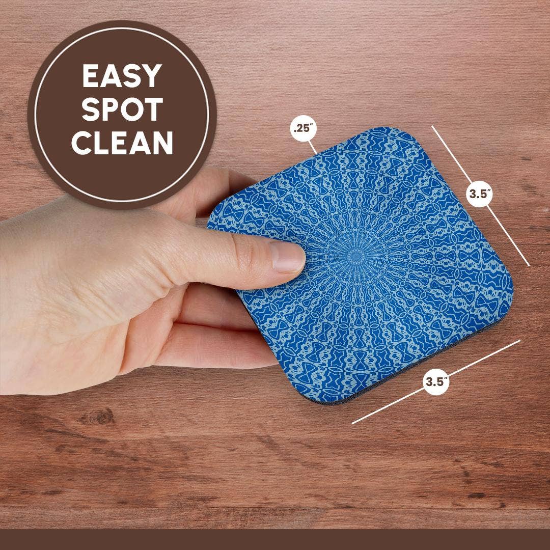 3dRose – wholesale Underlägg – 3dRose, Ett himmelsblått och puderblått duoton kalejdoskop mandalamönster, Glasunderlägg13