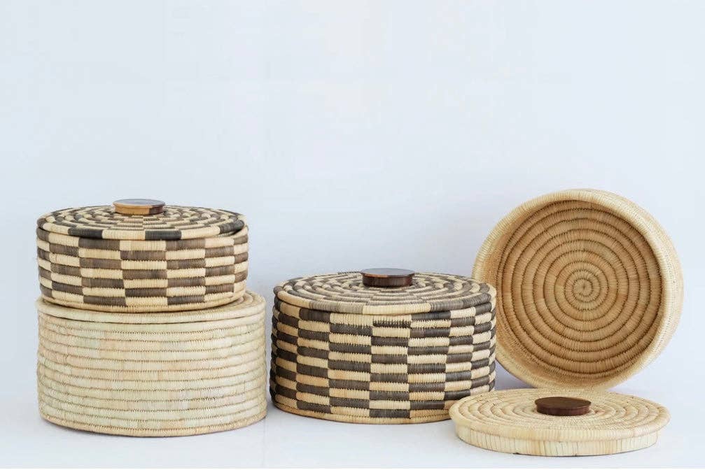 The African Home Goods - Venta al por mayor Cestas - Cesta clásica de almacenamiento cilíndrica tejida con tapa: cestas Sunga con tapa, color marrón4