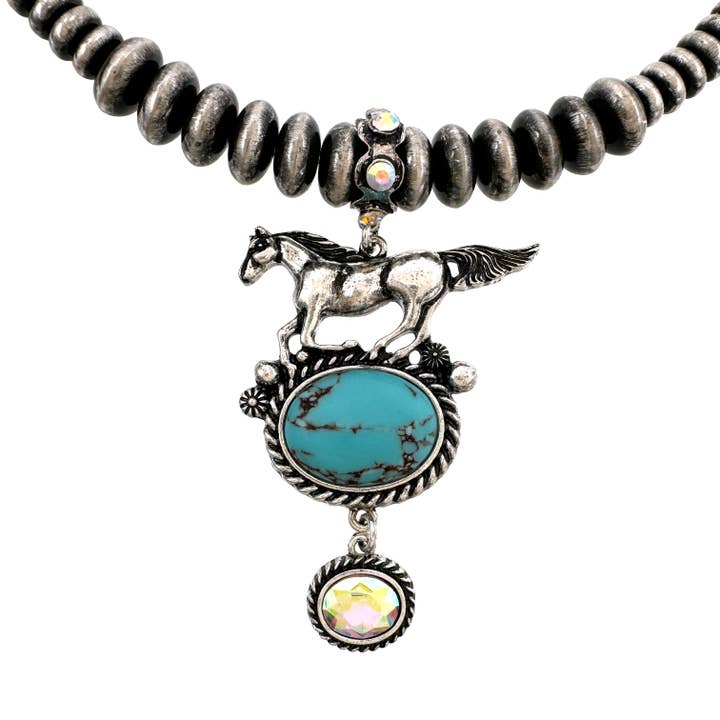 Lunar Deer - Wholesale Choker/Collar - Silver Horse AB Rhinestone Navajo Bead Choker1