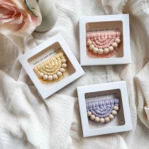 car vent clip diffuser - spring tones | boho macrame for wholesale by Collective Harmony Co