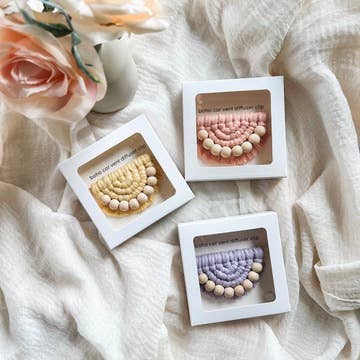 car vent clip diffuser - spring tones | boho macrame for wholesale by Collective Harmony Co