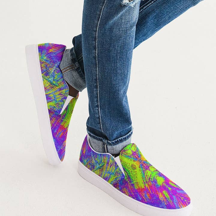 Scarpe slip-on in tela da uomo Good Vibes Mardi Gras Mambo per la vendita all'ingrosso da parte di Fridge Art Boutique