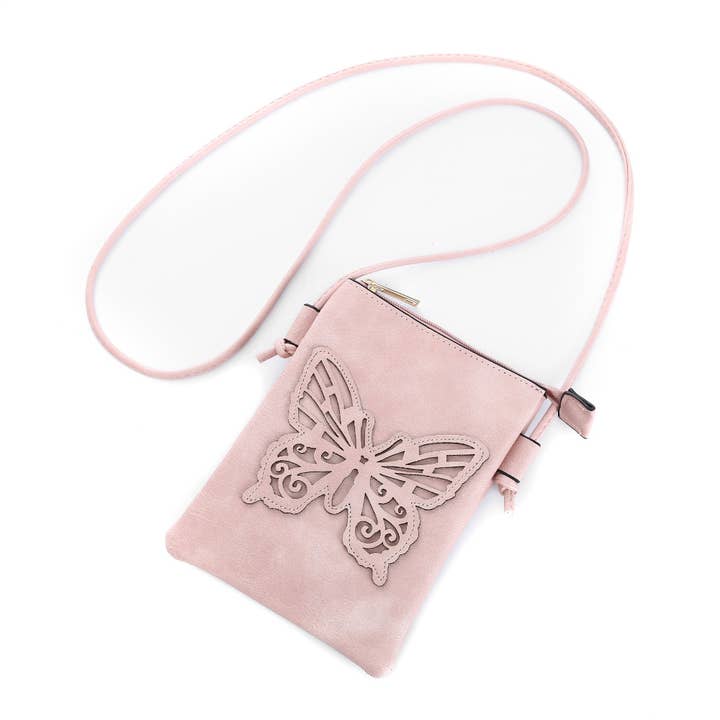 Shine Mark Accessories – wholesale Crossbody bag – Women's – Pink - Butterfly Cut Crossbody Bag With Cellphone Pocket
