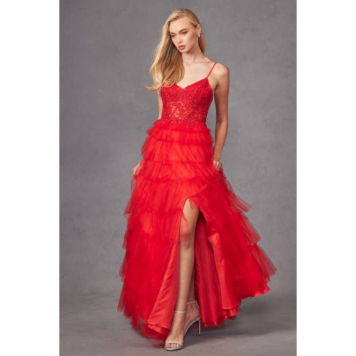 Juliet - Wholesale Dress - Women's - JT2451S RUFFLE TULLE WITH A LACE CORSET BODICE AND LACE UP B9