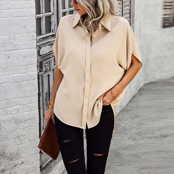 Blusa Dolman Mangas com Botão Frontal por atacado de Love, Kuza