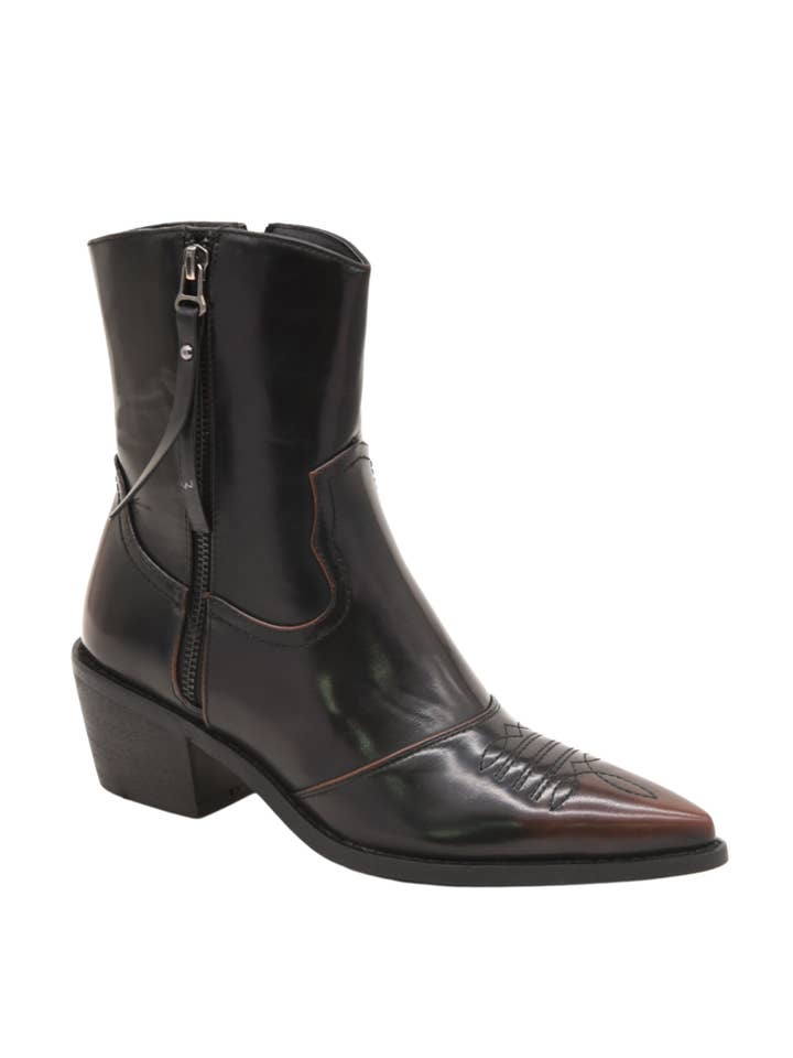 Azarey - Wholesale Cowboy Boots - Women's - Cowboy ankle boot side zipper and embroidered toe 462K1741