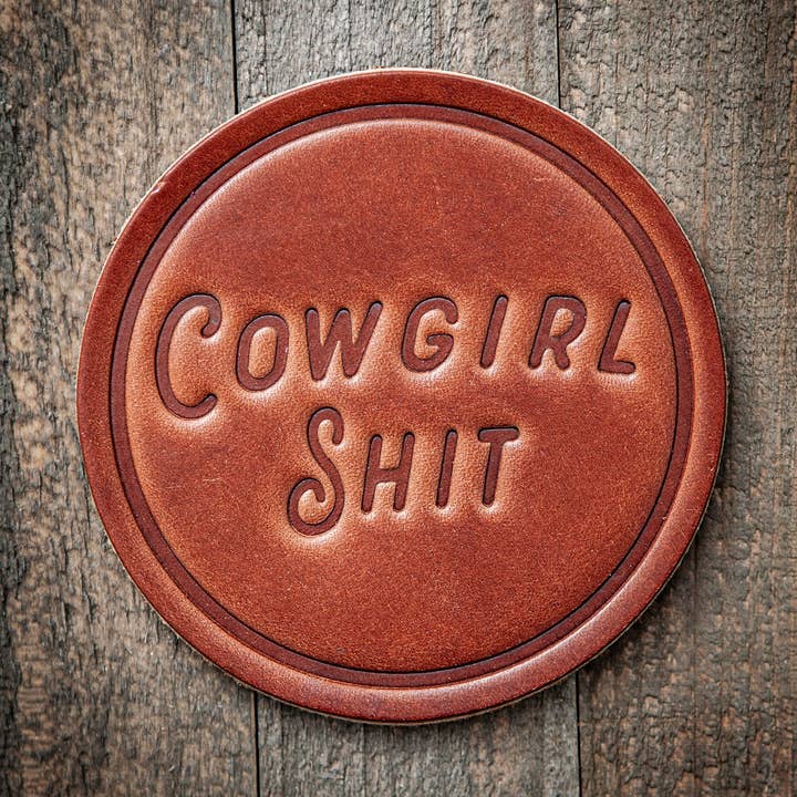 Cowgirl Shit Leather Coaster for wholesale by Sugarhouse Leather