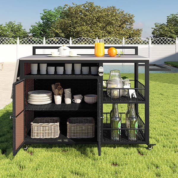 39F Inc. - Vente Outil de gril pour l'extérieur - Chariot de service extérieur avec plateau pliable, armoire de rangement28