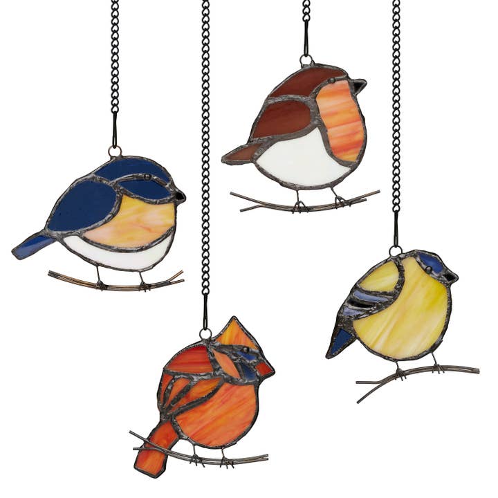 River of Goods - Wholesale Suncatcher - 4.5"H Bird Quartet Stained Glass Window Panel Set