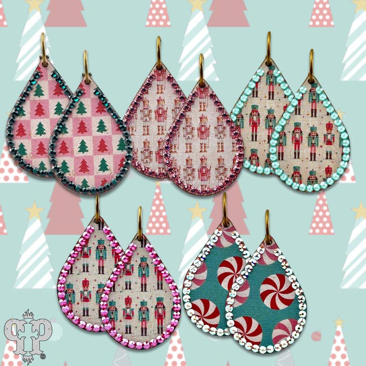 Pink Panache Brands - Wholesale Dangle Earrings - Christmas print teardrop earring with Austrian crystals5